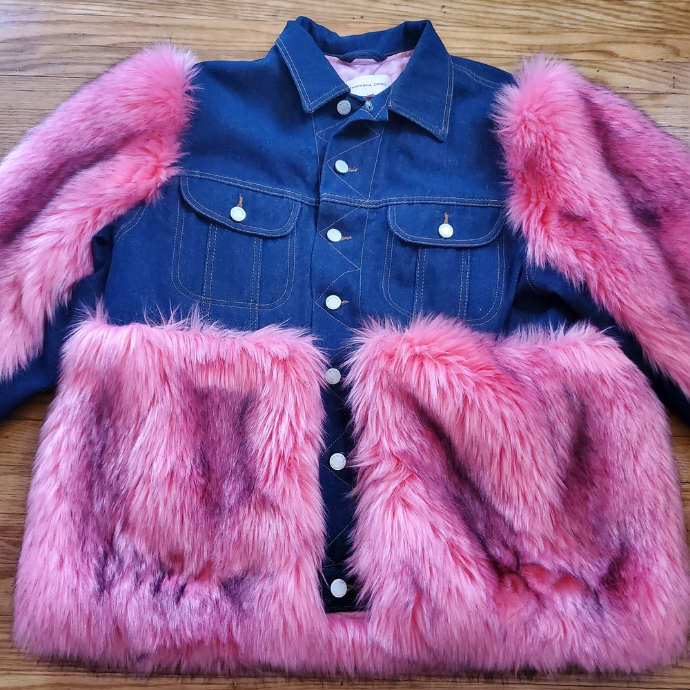 Natasha Zinko Pink and Blue Denim Jacket Womens Sz Uk 6